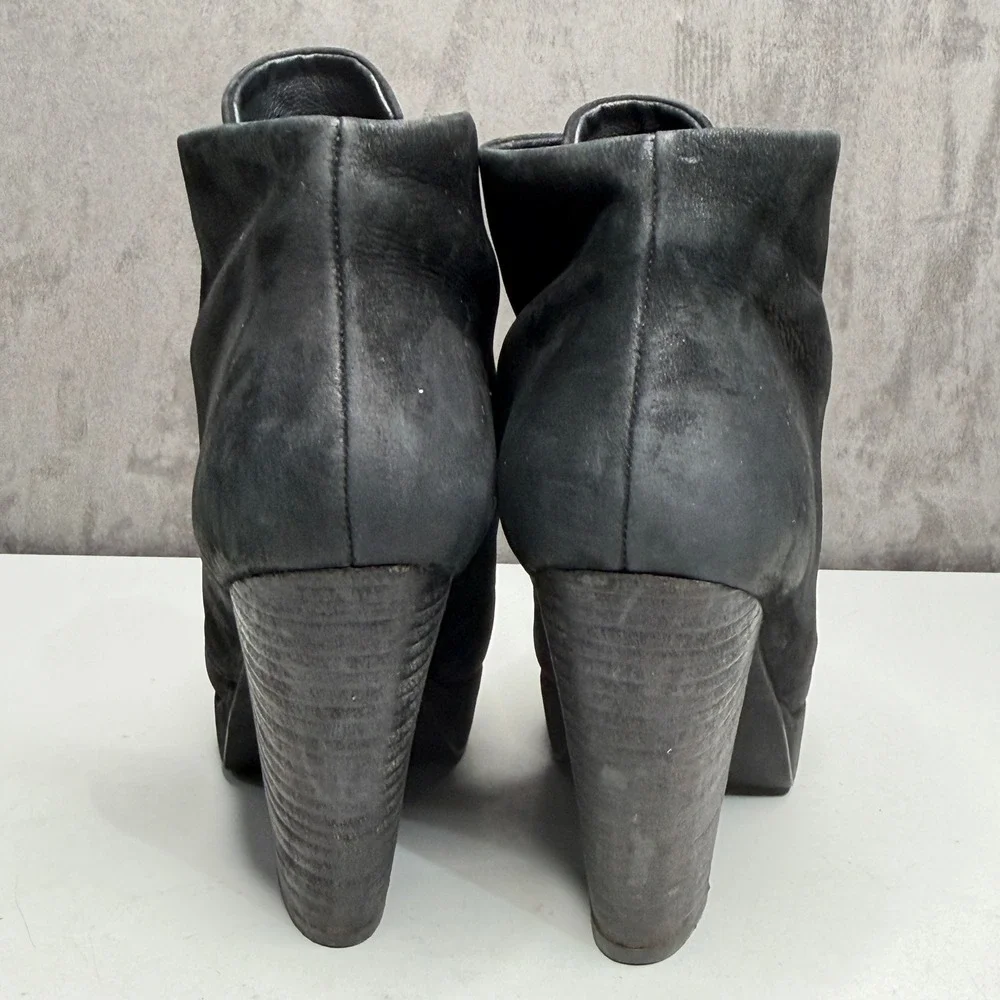 Rag & Bone Raspy Platform Ankle Boots Womens 7.5 Black Lace Up Chunky Heel Edgy